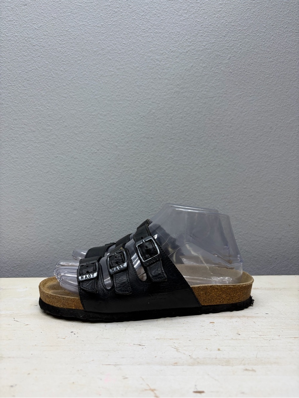 Naot Black Leather Triple Strap Sandals Size 37